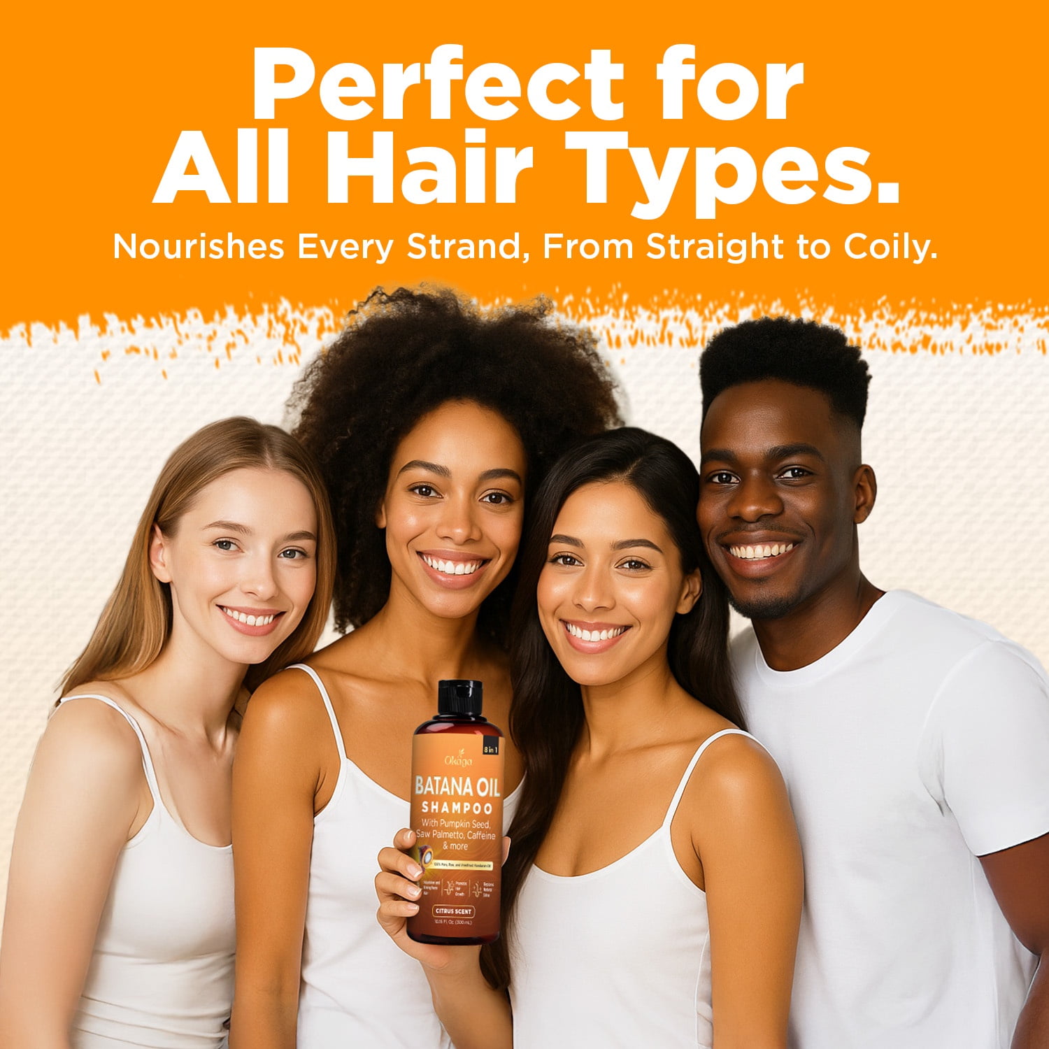 Okaga Batana Oil Shampoo for Hair Growth, Aloe Vera Leaf Juice, Saw Palmetto, Caffeine, Hydrolyzed Rice Protein, Pumpkin Seed, Castor & Rosemary Oils, 8-in-1 Natural Formula(10.15 fl oz Citrus Scent)