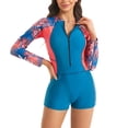 thumbnail image 1 of baikeli Women's One Piece Athletic Training Bathing Suit Zipper Front Tummy Control Slimming Swimwear Color Block Beach Wear Racerback Bathing Suit Blue,XL, 1 of 8