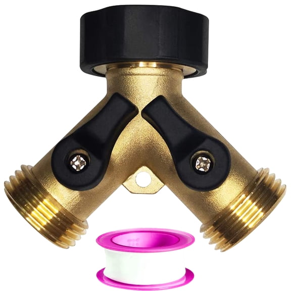 Garden Hose Splitter 2 Way, Y Connector Brass Garden Hose Adapter, Heavy-Duty Y Brass Hose Splitter Valve