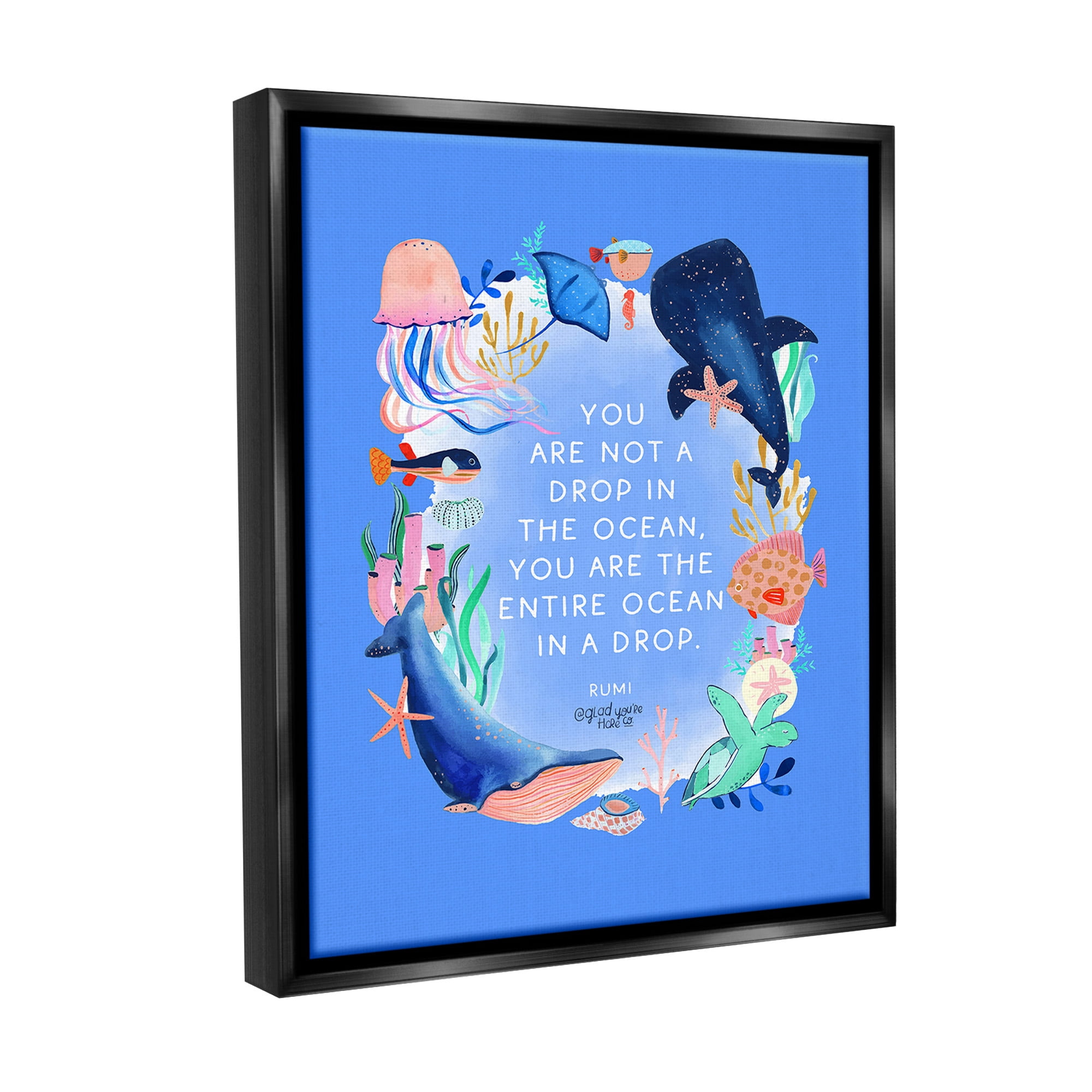 Stupell Industries Ocean In A Drop Phrase Animals & Insects Painting Black Floater Framed Canvas Art Print Wall Art, 17 x 21