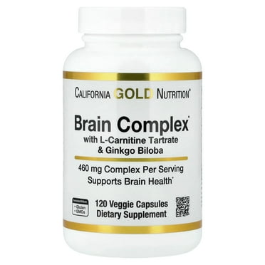 California Gold Nutrition Brain Complex with L-Carnitine, Ginkgo Biloba, Phosphatidylserine, and Choline, 120 Veggie Capsules