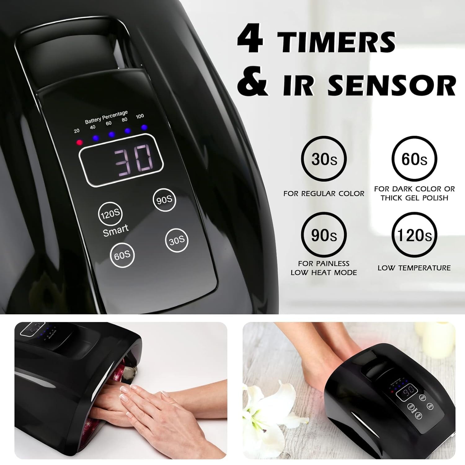 90W Professional Wireless Cordless Rechargeable UV LED Nail Lamp,Nail Lamp Gel Nail Curing Dryer Light for Nails with 45 Beads,4 Timer Setting LCD Display Nail Polish Machine
