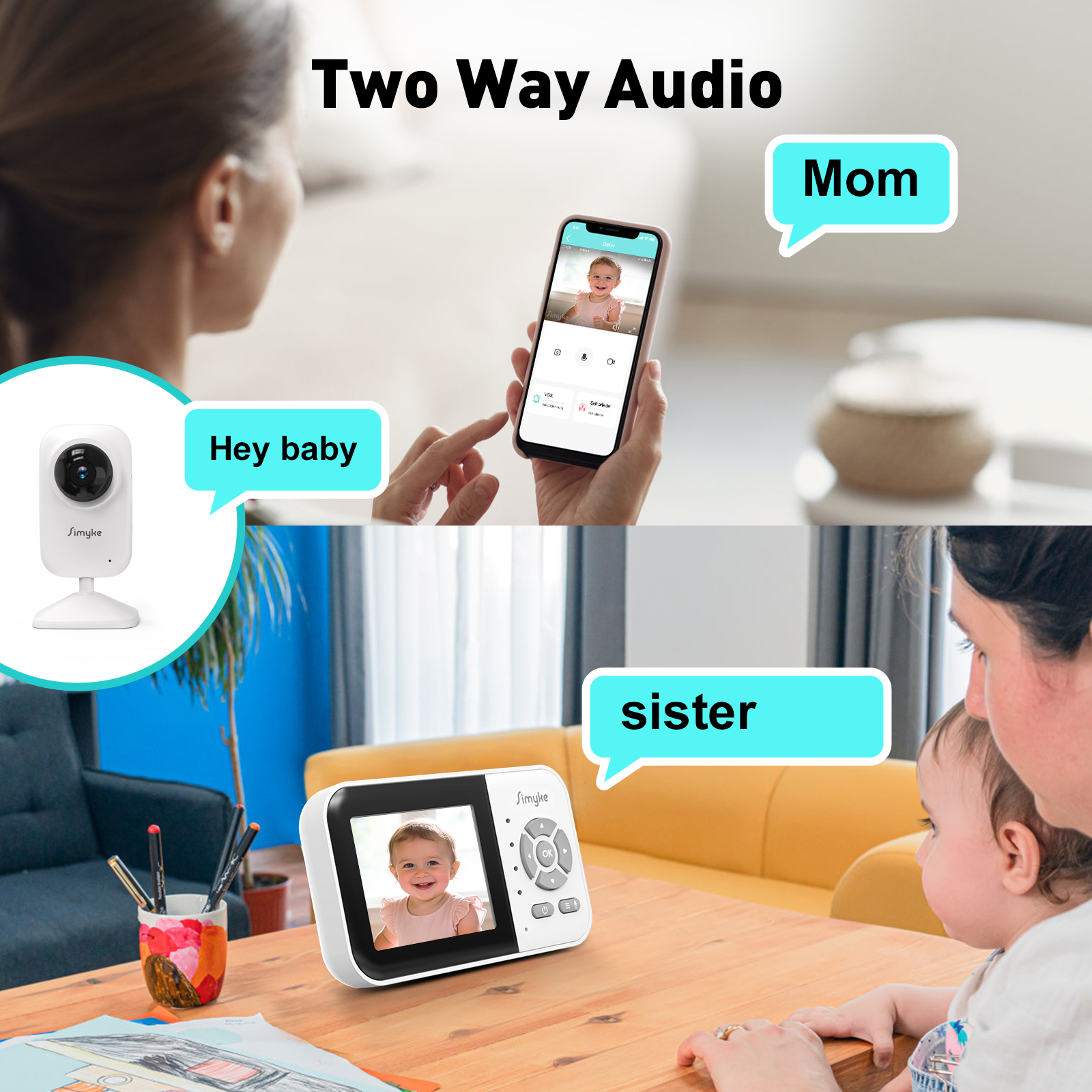 Simyke Dual Camera Video Baby Monitor with 2-Way Audio photo 2