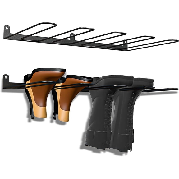 Wall-Mounted Boot Rack Organizer for Tall Boots - 4 Pair Metal Boot Organizer Including Wader Hangers, Perfect Entryway Shoe Rack for Cowboy Boots & More, Wader Rack for Entryway (2-Pack)