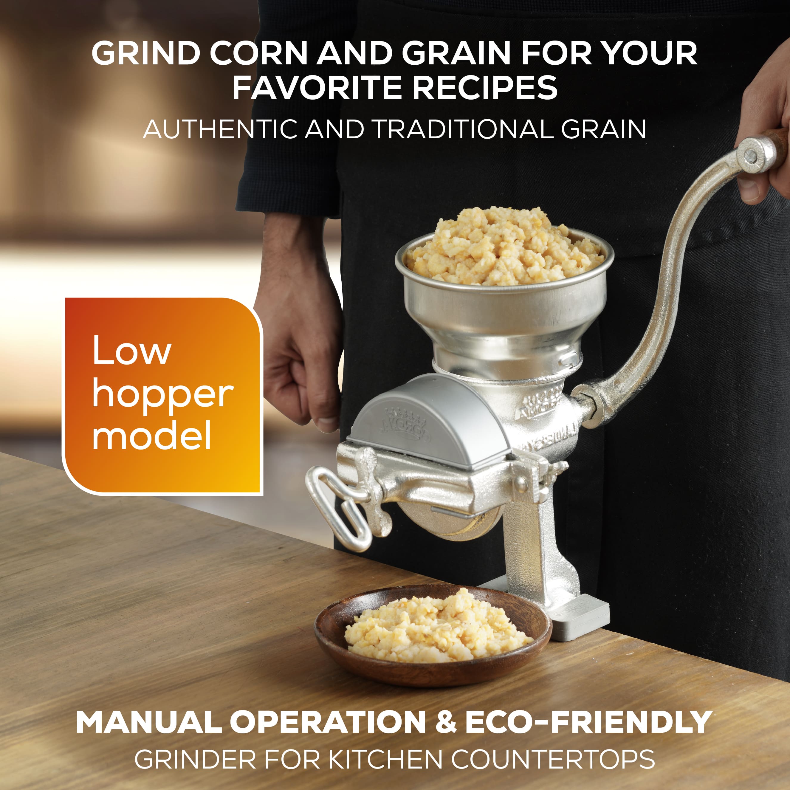Corona Cast Iron Manual Corn and Grain Grinder with Low Hopper