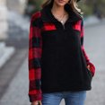 thumbnail image 5 of Plush Sweatshirts for Women Sherpa Plaid Print Pullover Casual Lapel Zip Up Sweatshirts Stylish Loose Fit Pullover on Womens Sweatshirt, 5 of 9