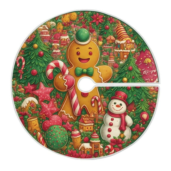 Ryvnso Christmas Tree Skirt Gingerbread Man Snowman Tree Xmas Tree Skirts Ornament Home Decorations 35.4"