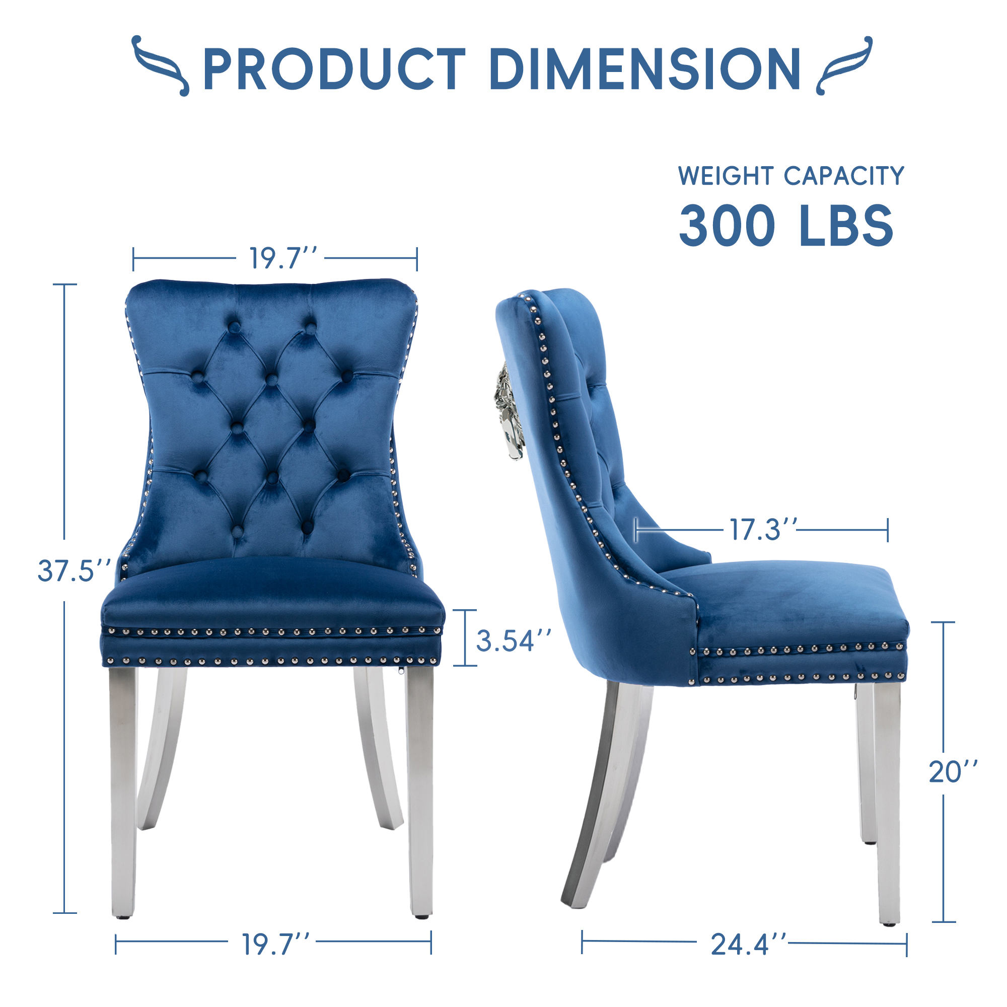 DONICK Velvet Upholstered Dining Chairs,Kitchen & Dining Room Chairs,Nailheads Tufted,Soft,Solid Wood Frame(Blue Silver,Set of 6)