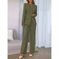 thumbnail image 5 of Women Suits 2 Piece Set Business Casual Dressy Blazer Jacket and Wide Leg Pantsuits Formal Outfits Olive Green XL, 5 of 9