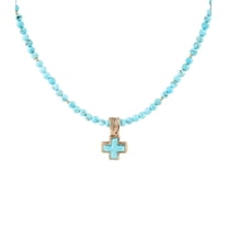 Blue Turquoise Cross Golden Pendant Necklace