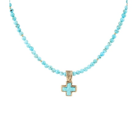 Blue Turquoise Cross Golden Pendant Necklace