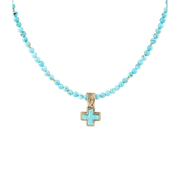 Blue Turquoise Cross Golden Pendant Necklace