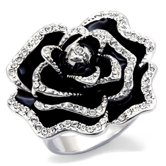 Rhodium Brass Ring with Top Grade Crystal, Clear - Size 5
