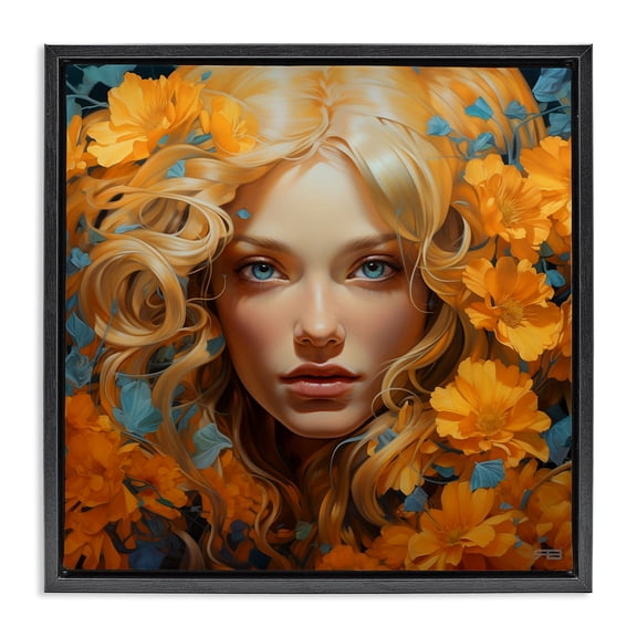 Stupell Industries Glam Woman with Intense Gaze Black Floating Frame Canvas Art, 18 x 18, by RB