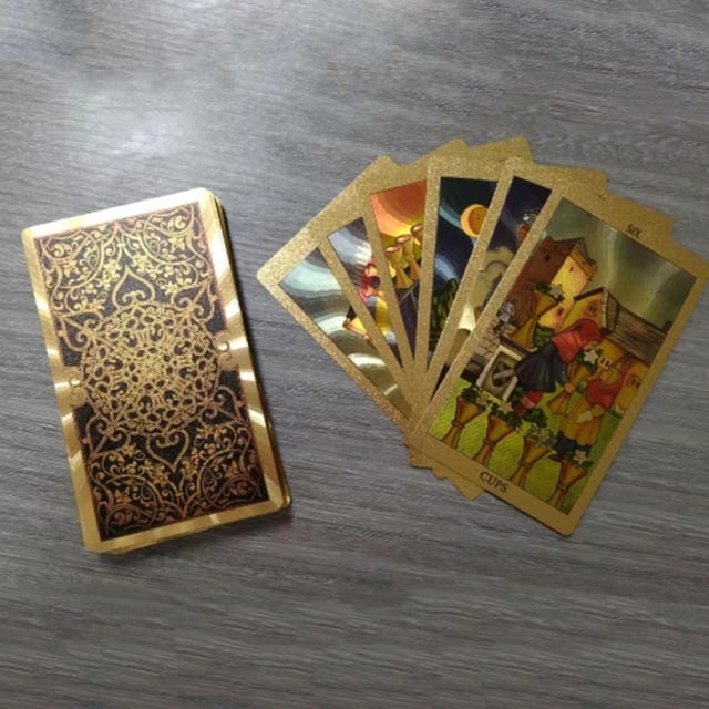 Cartas de tarot doradas Baraja de cartas de tarot a prueba de agua para amigo aficionado (negro dorado)