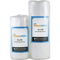 Houseables Vacuum Sealer Rolls w/ Cross-Vented Channels, On a Roll, 8"x50"x0.1", Clear, 2 Count