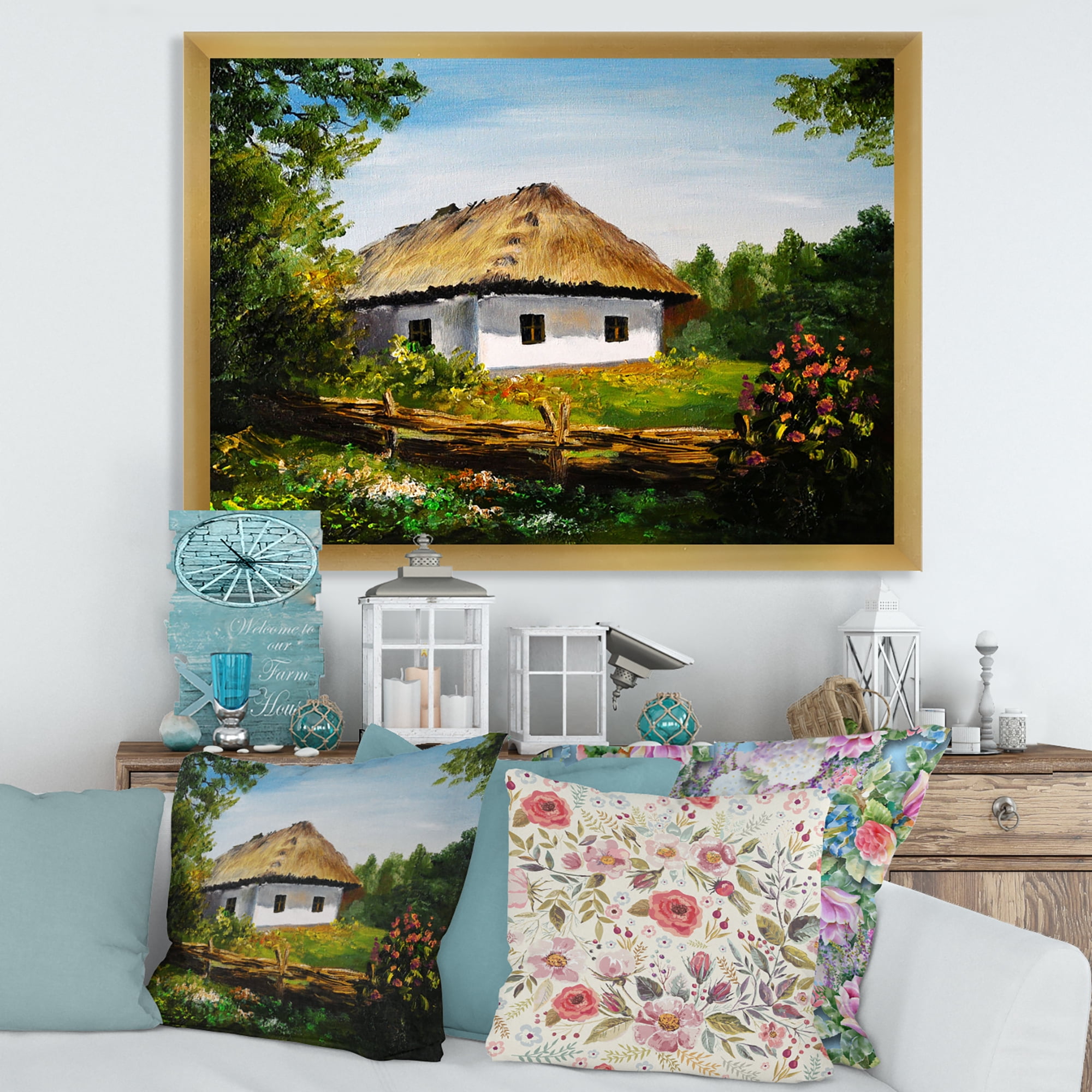 Designart 'Traditional Cottage At Sunrise In Summer' Traditional Framed Art Print