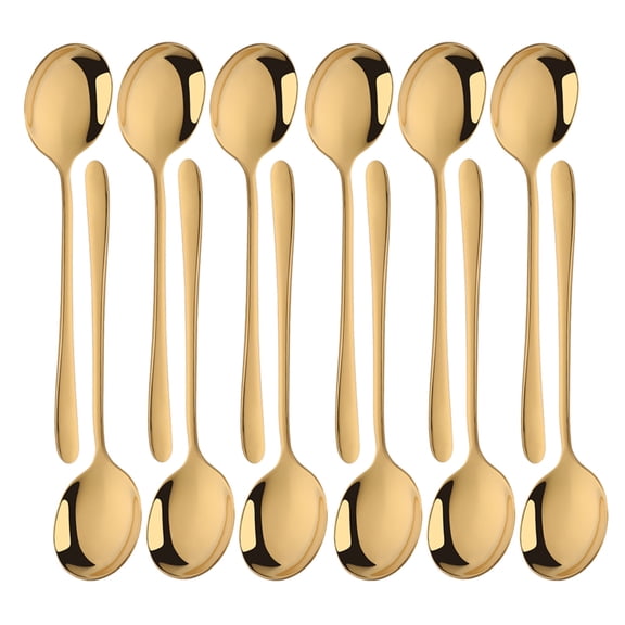 Buyer Star Stainless Steel Soup Spoons Set of 12, 7.4 inch Deep Heavy Duty Round Soup Spoons, Gold Cereal Bouillon Spoon Set for Milk Hot Chocolate Mixing Serving, Dishwasher Safe