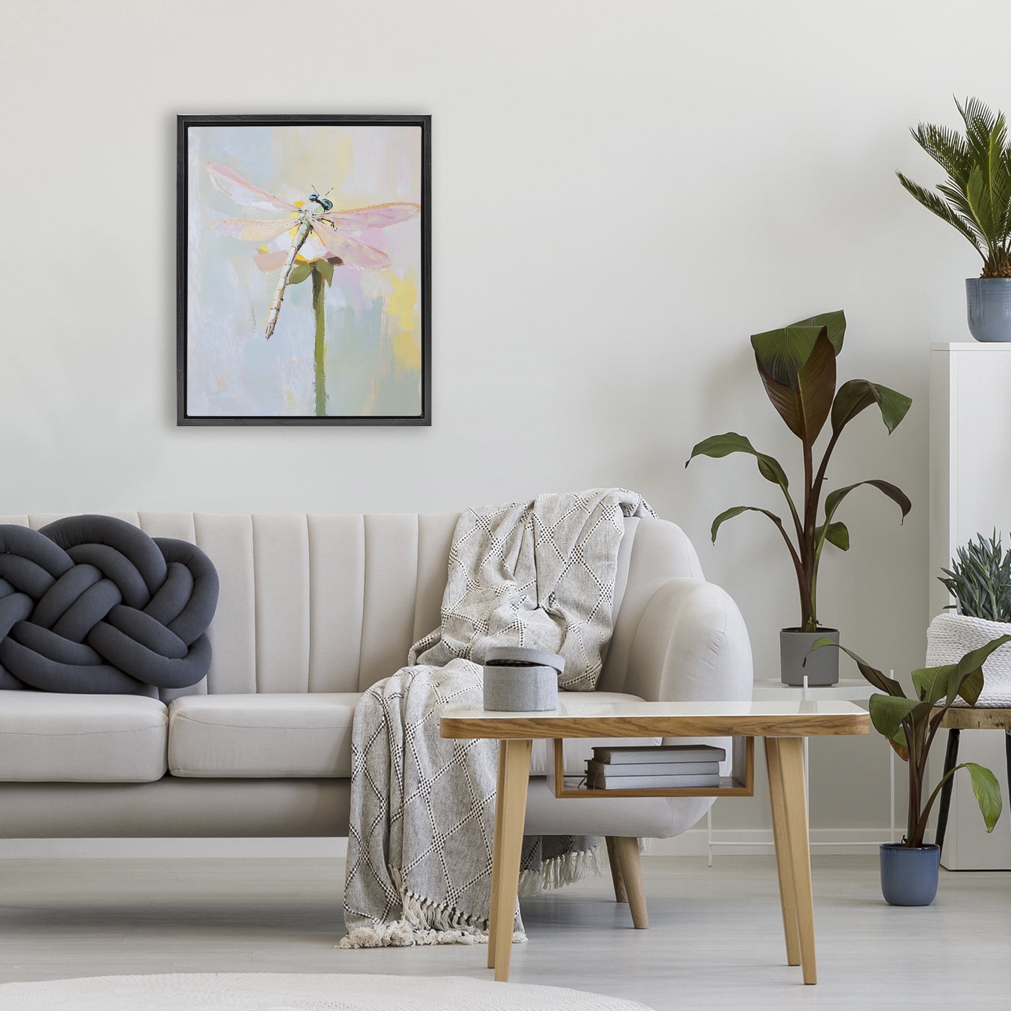 Stupell Industries Pastel Dragonfly Landing Black Framed Floater Canvas Wall Art, design by The Prints Vibe