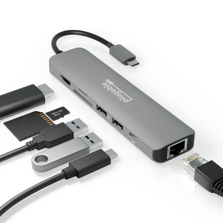 UPC: 0819927012436 | Plugable 7-in-1 USB C Docking Station with Ethernet – Driverless Compatibility with Mac  Windows  Chromebook  Dell XPS and Thunderbolt (100W Charging  Gigabit Ethernet  4K HDMI  2x USB  SD/microSD)