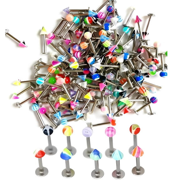 Obkcjja 100PCS Stainless Steel Lip Rings, Body Piercing Jewelery