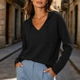 thumbnail image 5 of DYTTDG Women's Waffle Knit Hoodie V Neck Long Sleeve Pullover Top Casual Lightweight Hooded Sweatshirt Pocket, 5 of 8