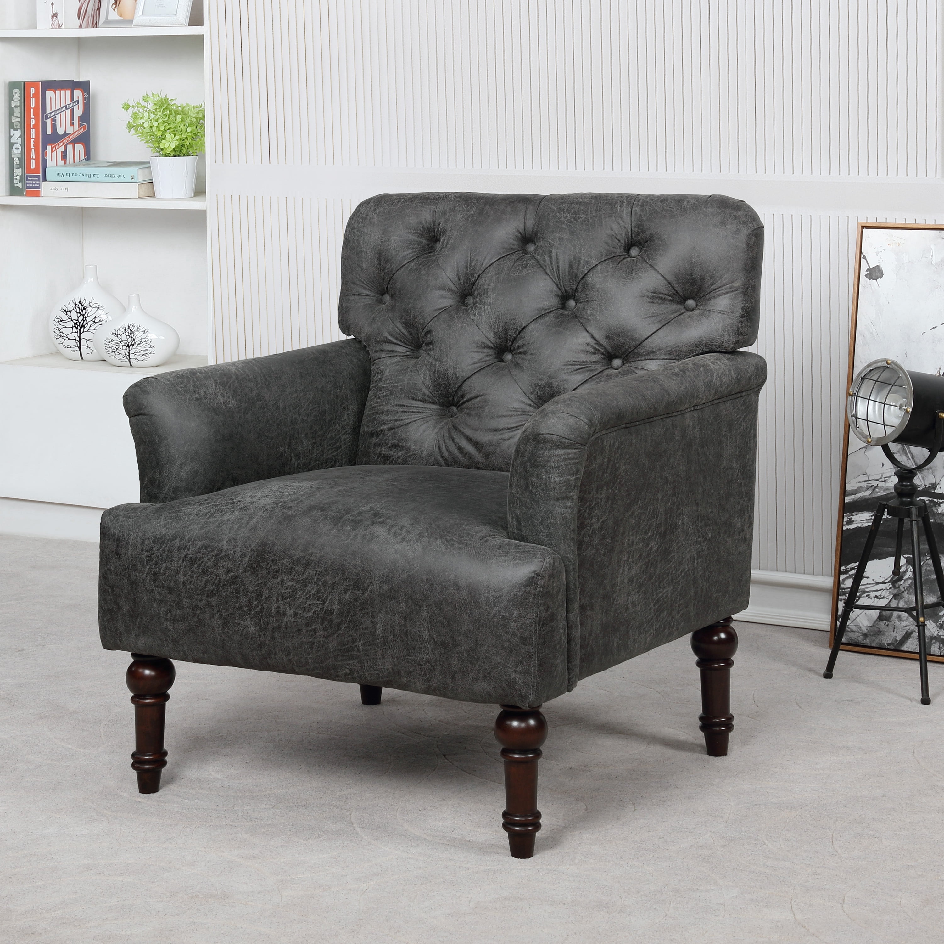 Furniture of America Lanis Traditional Indoor Tufted Lounge Armchairs & Accent Chairs, Gray