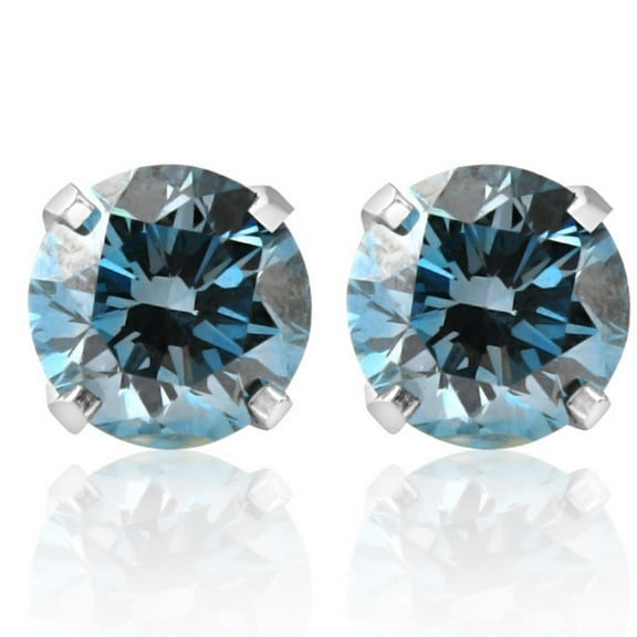Pompeii 1 Ct T.W. Blue Lab Grown Diamond Studs 14K White Gold Earrings (Blue,SI(2)-SI(1))