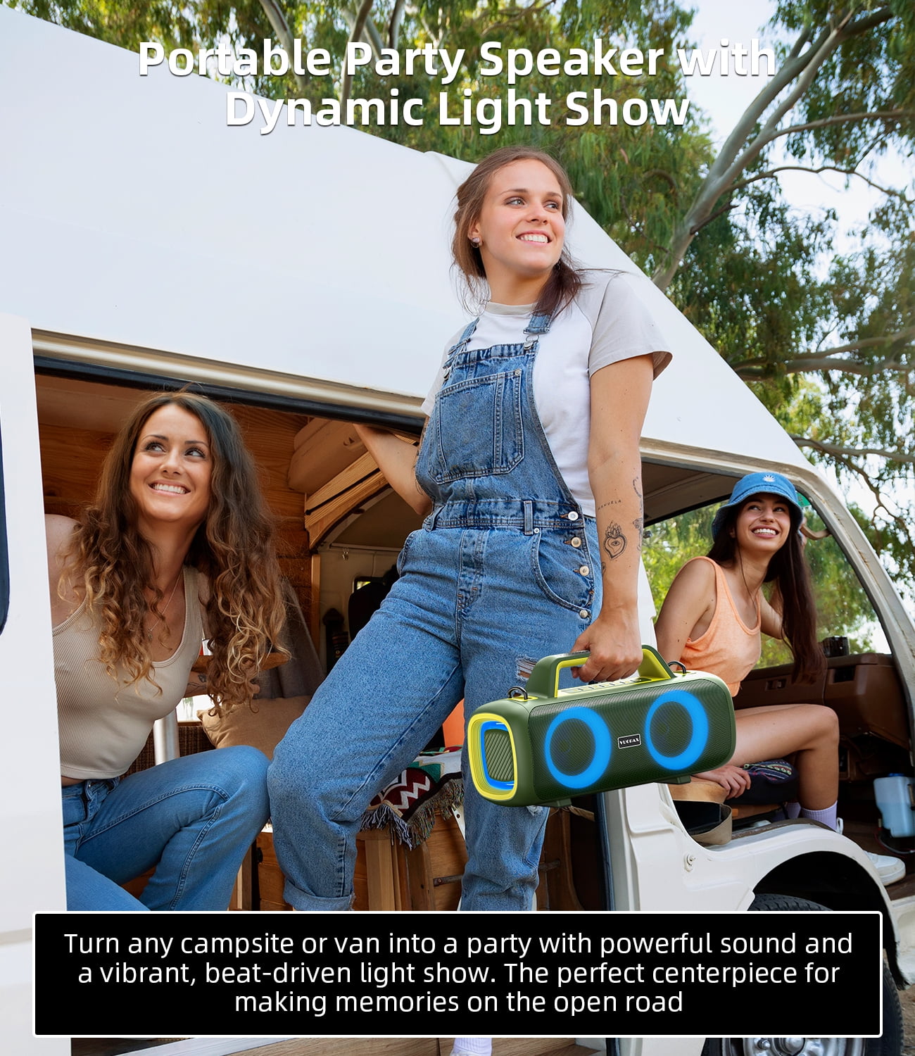Portable Bluetooth Speaker IP65 Waterproof,140W Loud Sound,Bass Boost,Bluetooth 5.3, LED Lights,True Wireless Stereo Pairing,24H Playtime, for Home/Outdoor/Party/Beach, Fashionable Gift(Green)
