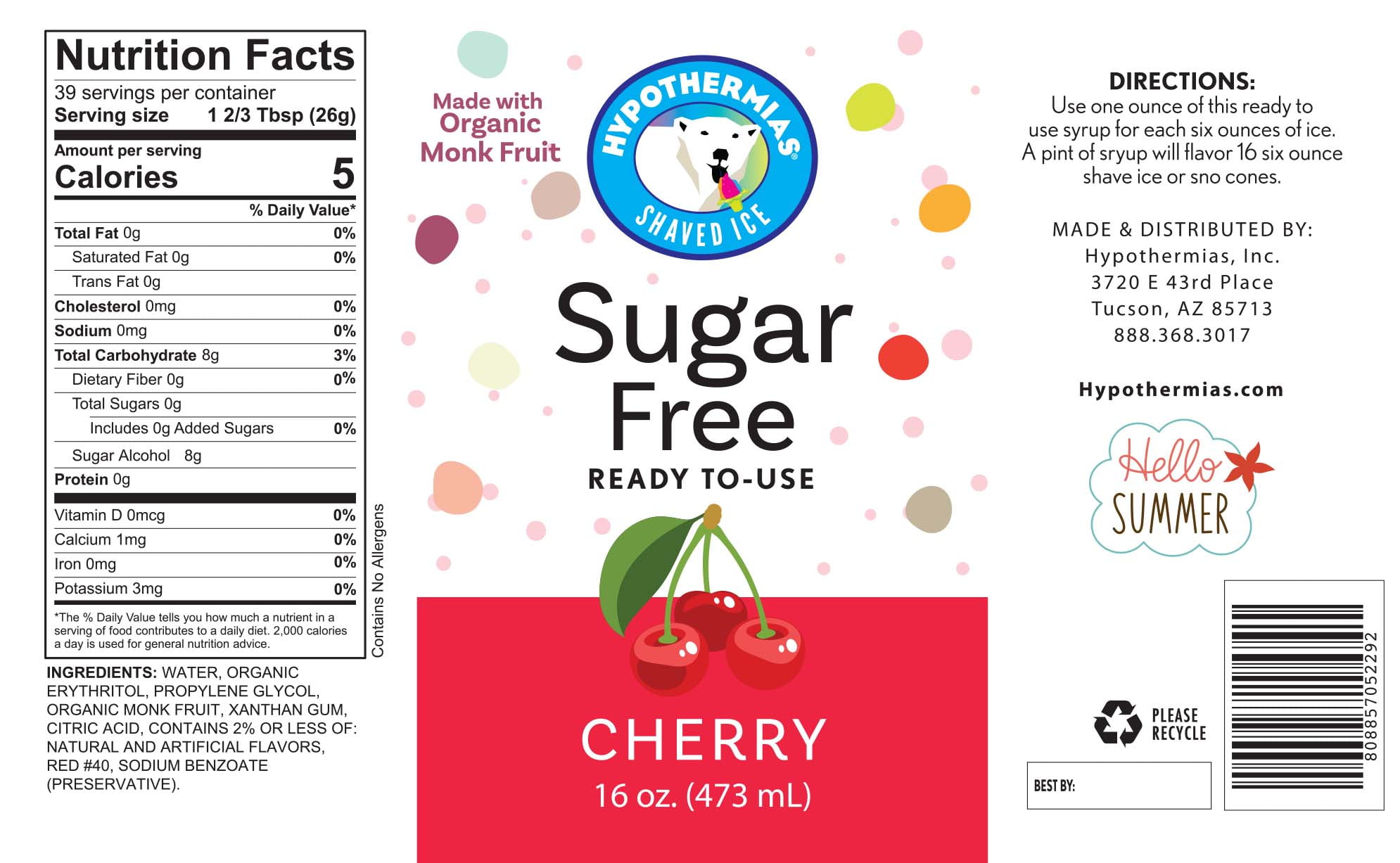 Hypothermias Sugar Free Shaved Ice Syrups Variety Pack, 3 Pints, Pina Colada, Cola, Cherry