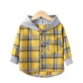 thumbnail image 4 of WQNVRNR Toddler Boys Hooded Shirt Jacket Long Sleeve Casual Button Down Plaid Print Lightweight Casual Outerwear Yellow 8, 4 of 5