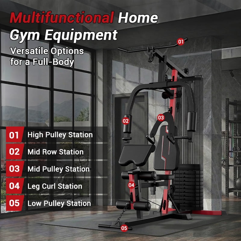 LEZEE Home Gym Station, Workout Station with 160LBS Weight Stack, Home Gym Equipment for All Body Training, One Station.