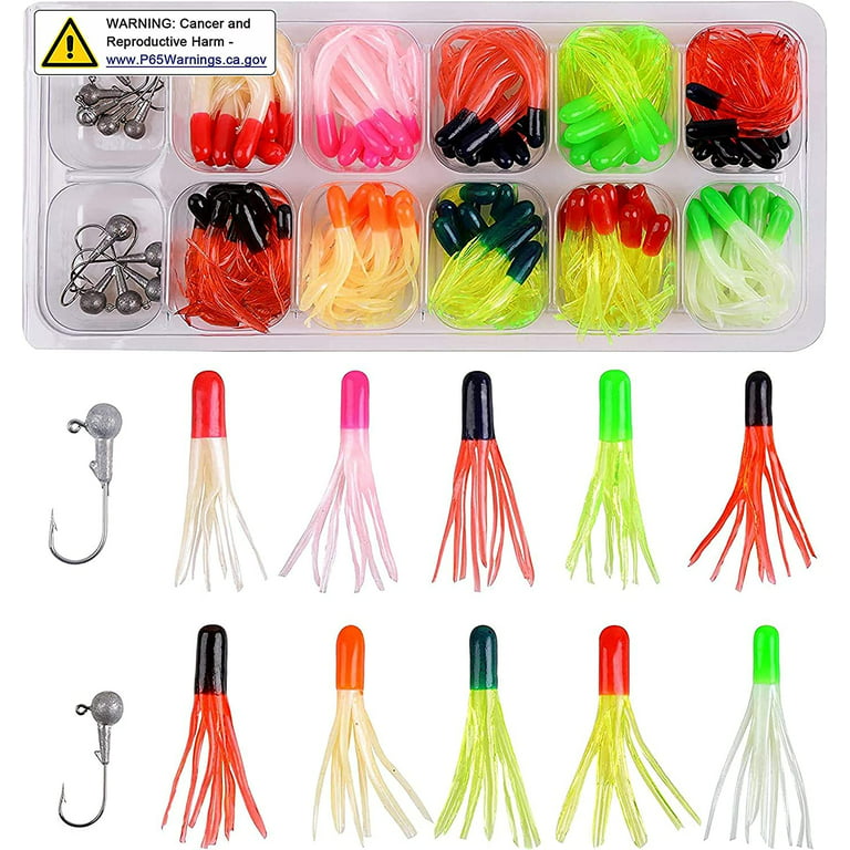Fishing Soft Lures Jigs Head Hooks Kit, 110Pcs Soft Plastic Grub Lure Baits  