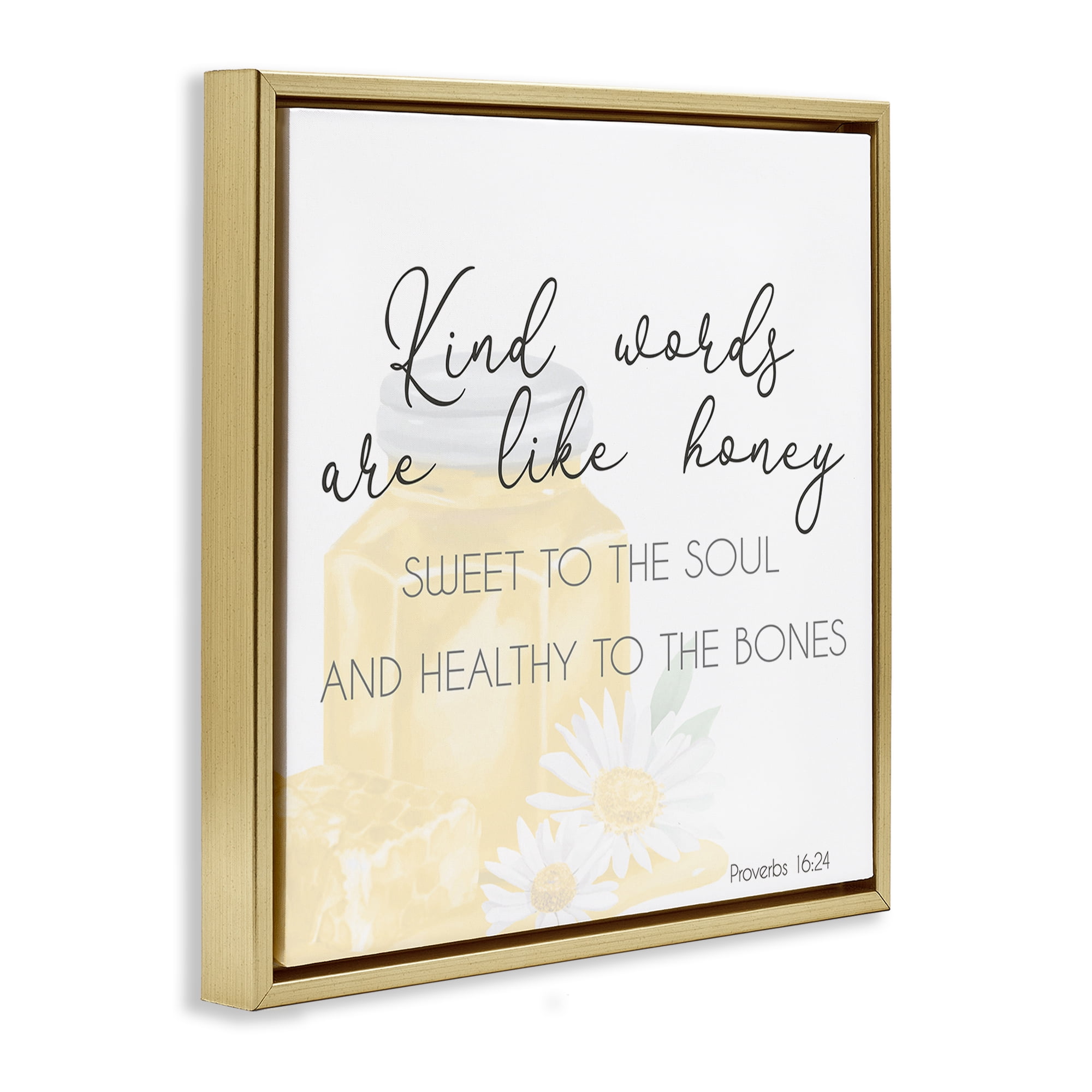 Stupell Industries Kind Words Like Honey Plants & Flowers Painting Gold Floater Framed Canvas Art Print Wall Art, 18 x 18