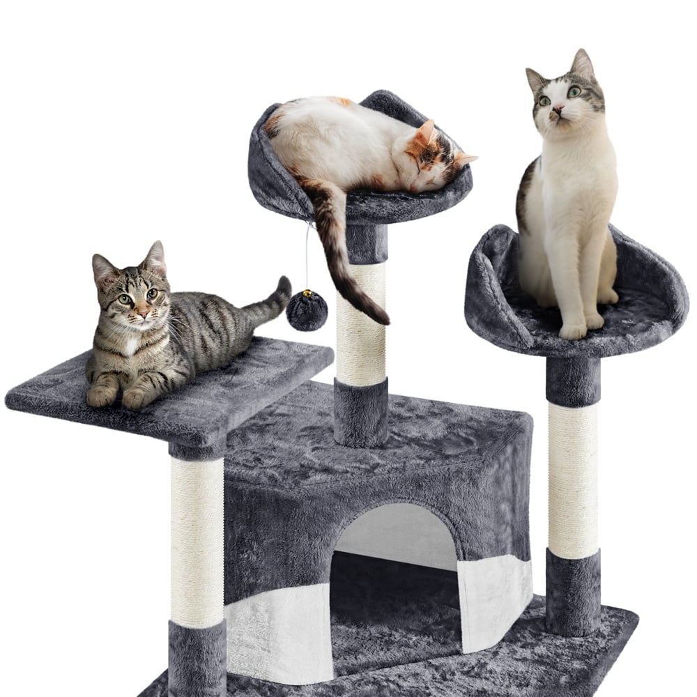 Yaheetech 79'' Multilevel Cat Tree with Basket Scratching Posts Ramp, Dark Gray & White
