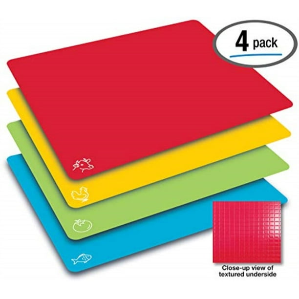extra thick flexible plastic cutting board mats, set of 4, color coded
