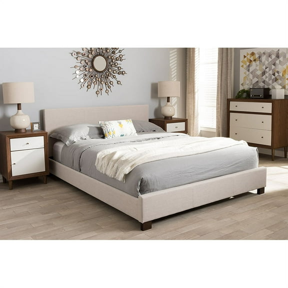 Baxton Studio Elizabeth Modern and Contemporary Fabric Upholstered Panel-Stitched Platform Bed, Multiple Sizes, Multiple Colors