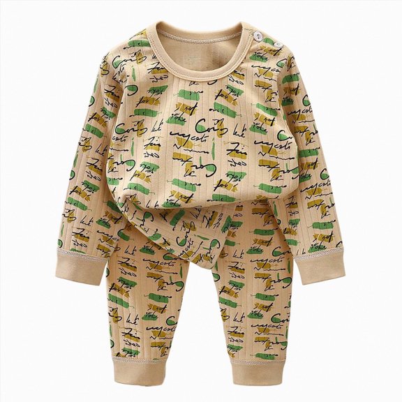 UAYOTSE Toddler Baby Scribble Script Graphic Long Sleeve Top Pants Set Breathable Knit Sleepwear Outfit for Little Boys Size 4-5 Years