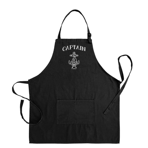 ThisWear Captain Nautical Gift Funny Apron for Grilling Cooking Two Pocket Apron for Sailing or Fishing Black