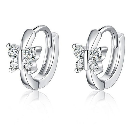 CZ Butterfly Sleeper Tiny Small Hoop Earrings Sterling Silver 925 Crystal for Women