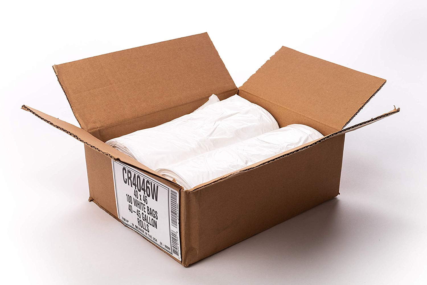 Aluf Plastics 45 Gallon Trash Bags, 40" x 46" , White (Pack of 100) - For Bathroom, Household, Office, and Lightweight Garbage - Coreless Rolls