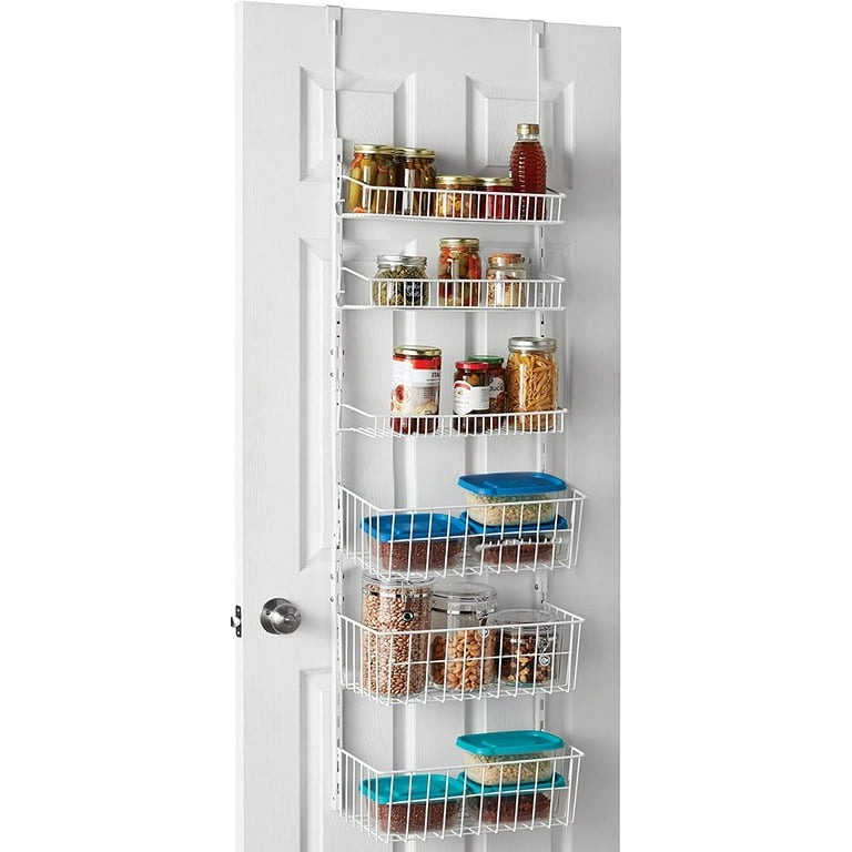 Smart Design Over The Door Pantry Organizer Rack with 6 Adjustable Shelves - White