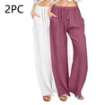 thumbnail image 2 of Drawstring Waist Casual Pants for Women, Solid Color Trousers with Pockets, Elastic Lounge Pants, Relaxed Fit Long Pants, Work From Home Gifts for Women | CSEONE,White L, 2 of 9