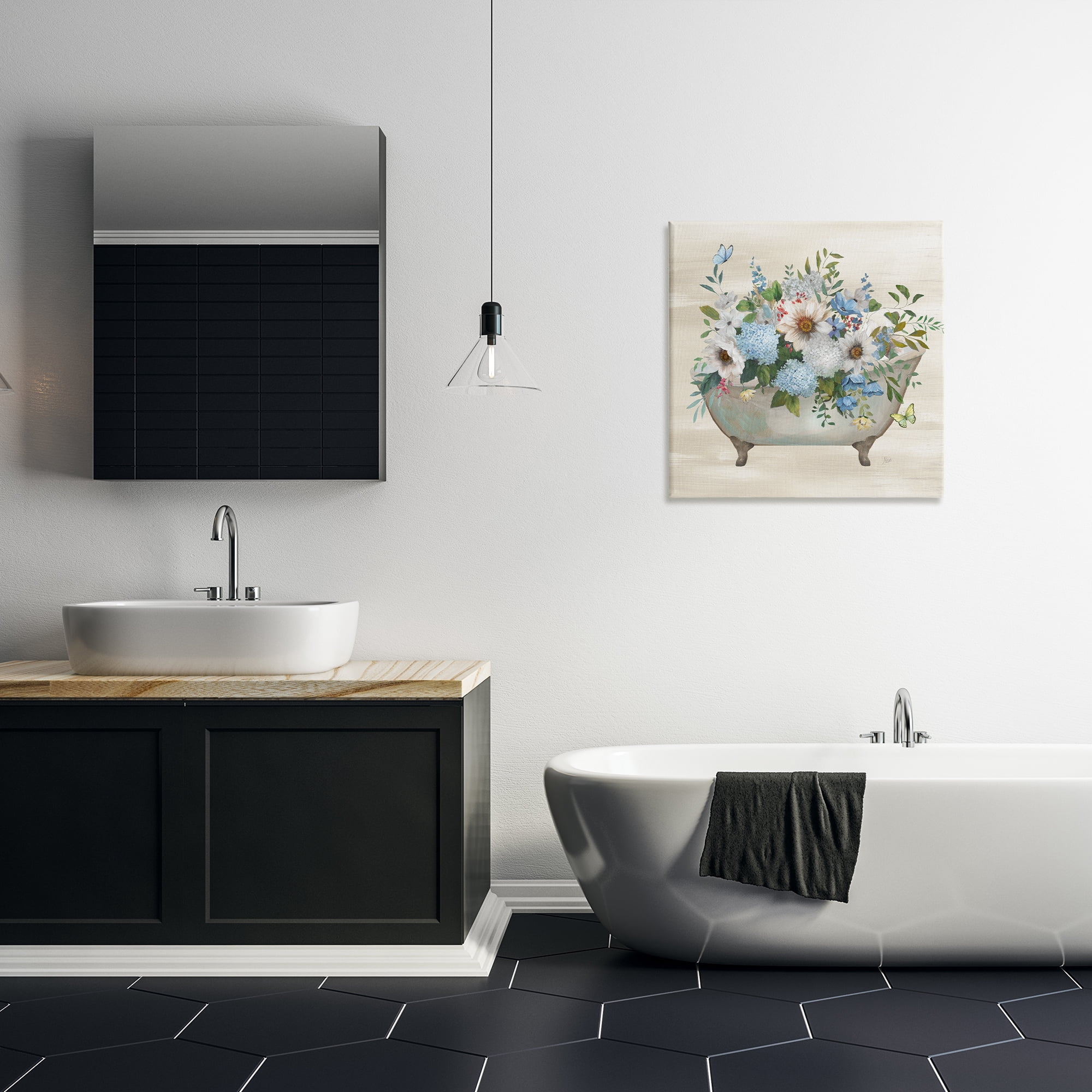 Stupell Industries Floral Bouquet Bathtub Typography Painting Gallery Wrapped Canvas Art Print Wall Art, 24 x 24