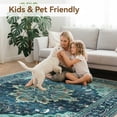 thumbnail image 3 of Jolicasa Area Rugs 8'x10', Washable Rug Non-Slip Soft Low Pile Vintage Distress Floral Rug for Living Room Bedroom Dining Room Office Decor, Teal Green Turquoise, 3 of 10