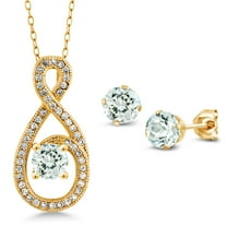 Gem Stone King 2.10 Ct Sky Blue Aquamarine 18K Yellow Gold Plated Silver Pendant and Earrings Jewelry Set