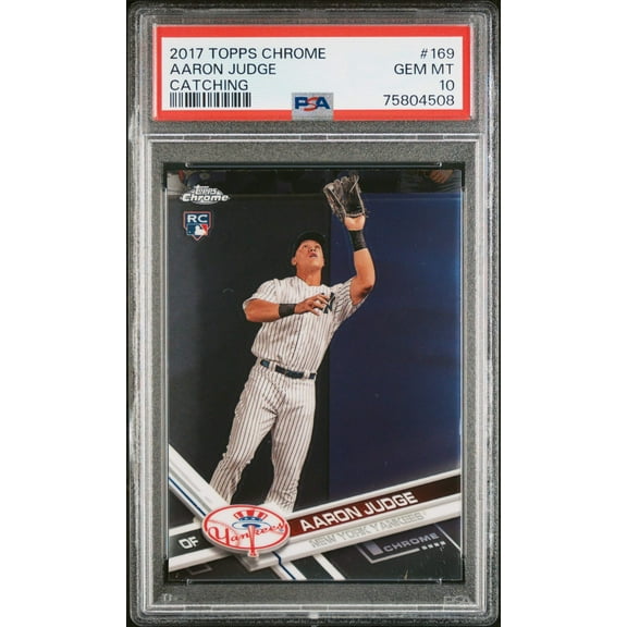 Graded 2017 Topps Chrome Aaron Judge #169 Catching Rookie RC Baseball Card PSA 10 Gem Mint