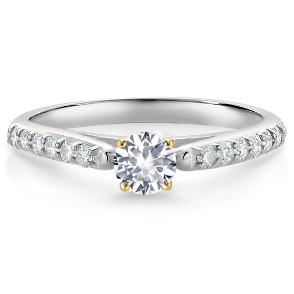 Gem Stone King 0.43 Ct White Created Sapphire G/H Lab Grown Diamond 10K White and Yellow Gold Engagement Ring (Size 9)