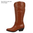 thumbnail image 2 of Soda Women's Faux Leather Stitching Cowboy Knee High Boots, Cognac, 7 M US, 2 of 5