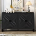 thumbnail image 2 of Vintage Sideboard Buffet Cabinet, Rubberwood Storage Cabinet with 4 Doors and Adjustable Shelves, Console Table with Water Wave Door Design for Living Room Entrance, Black, 2 of 9